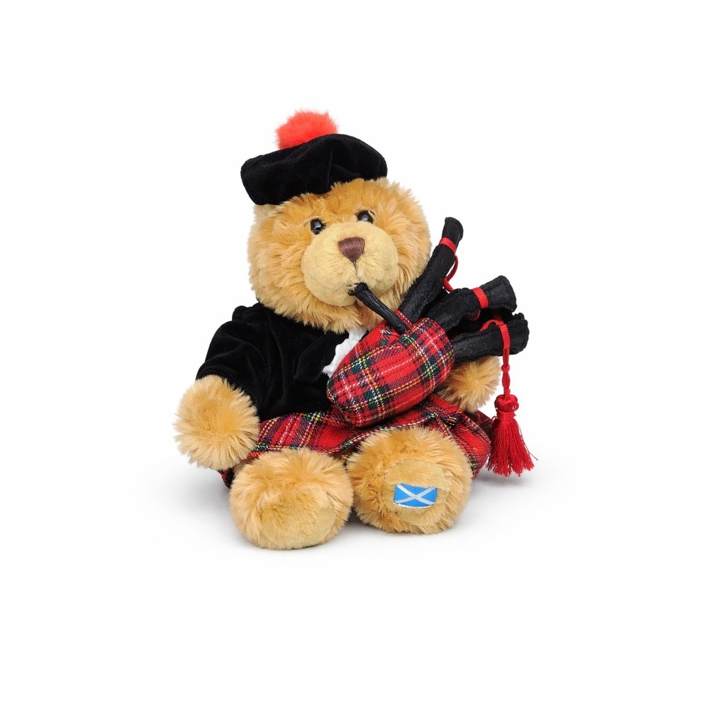 Keel Toys Scottish Bagpiper Teddy Bear Plush Tartan Kilt Hat 8"